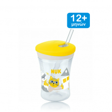 NUK Action Cup 12m+ με καλαμάκι 230ml - Κίτρινο Γάτα