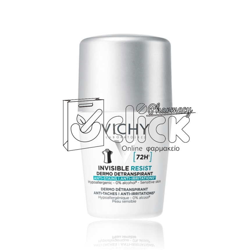 VICHY Invisible Resist 72H Αποσμητικό Roll-On Κατά των Σημαδιών & της Έντονης Εφίδρωσης 50ml