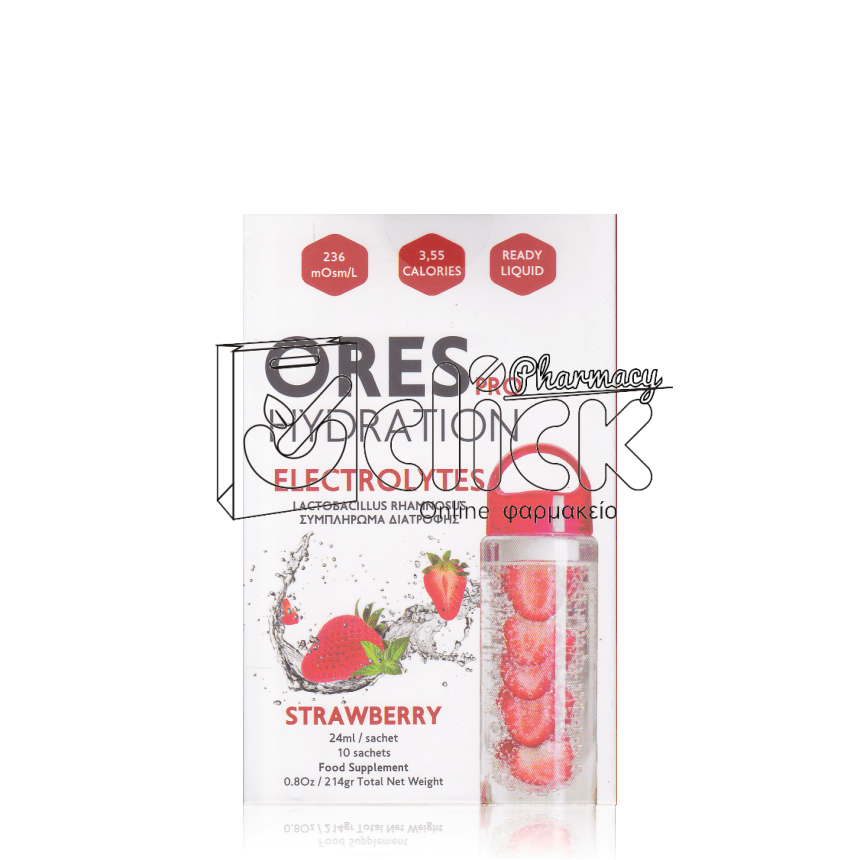 ORES Pro Hydration Electrolytes Φράουλα x10 φακελίσκοι 