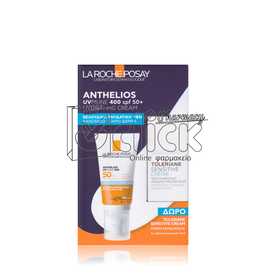 LA ROCHE-POSAY Anthelios UVMUNE 400 Hydrating Cream SPF50+ Αντηλιακή Ενυδατική Κρέμα 50ml & Δώρο Toleriane Sensitive Creme Κρέμα Ενυδάτωσης 15ml