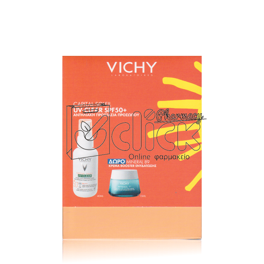 VICHY Capital Soleil UV-Clear SPF50+ Λεπτόρρευστο Αντιηλιακό Προσώπου Κατά των Ατελειών & της Λιπαρότητας 40ml & Δώρο Mineral 89 Κρέμα Booster Ενυδάτωσης 15ml