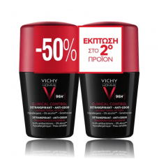VICHY Homme Clinical Control 96h Detranspirant Anti-Odor Deodorant Roll-on Αποσμητικό για Ευαίσθητες Επιδερμίδες 2x50ml 