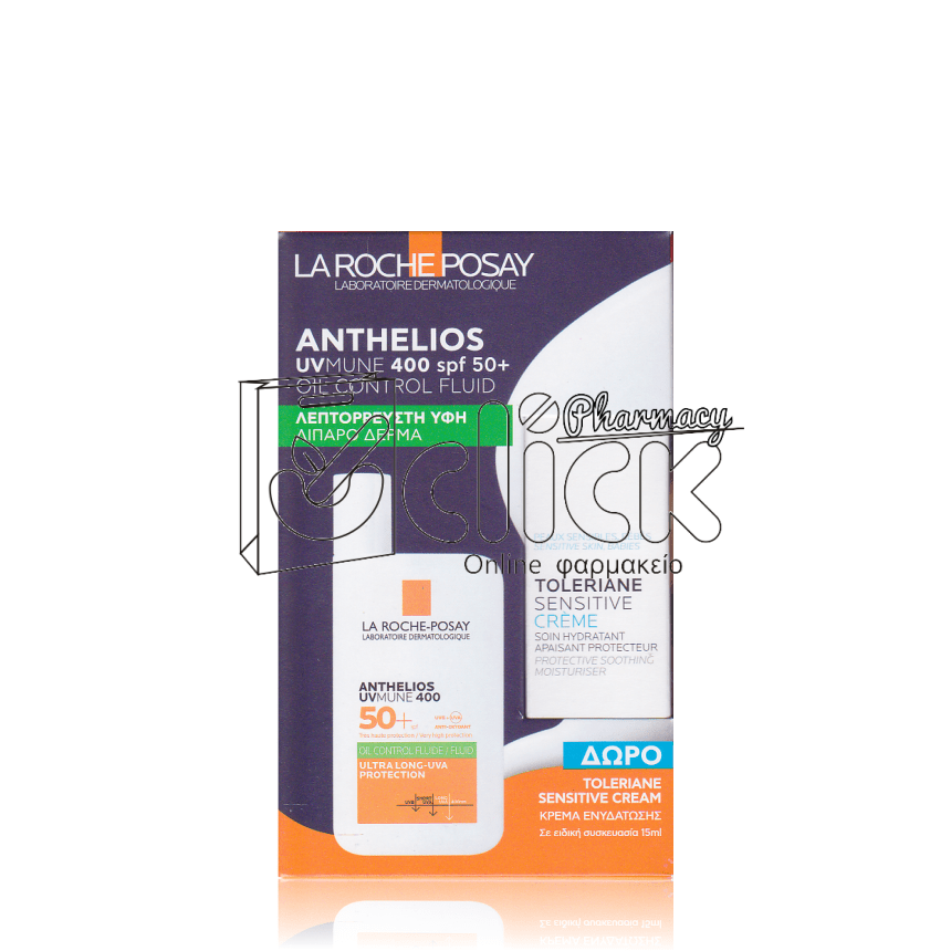 LA ROCHE-POSAY Anthelios UVMUNE 400 Oil Control Fluid Αντηλιακό Προσώπου για το Λιπαρό Δέρμα SPF50 50ml & Δώρο Toleriane Sensitive Cream 15ml