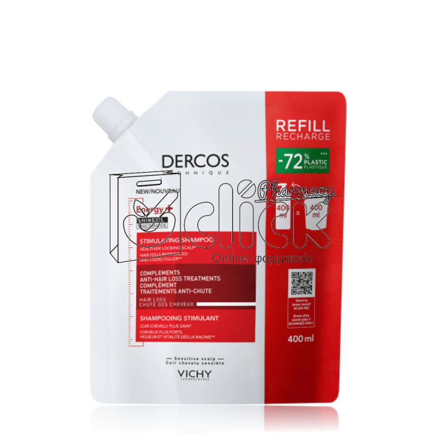 VICHY Dercos Energy+ Anti-Hair Loss Ανταλλακτικό Σαμπουάν κατά της Τριχόπτωσης για Όλους τους Τύπους Μαλλιών 400ml