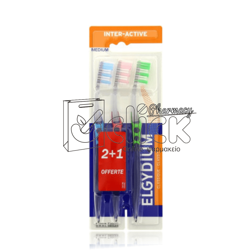 ELGYDIUM Οδοντόβουρτσα Inter-Active Medium Promo 2+1τμχ ELGYDIUM Οδοντόβουρτσα Inter-Active Medium Promo 2+1τμχ