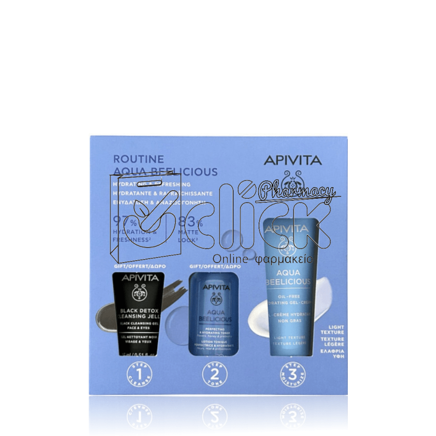APIVITA Αqua Beelicious Ενυδατική Κρέμα Ελαφριάς Υφής 40ml & Δώρο Αqua Beelicious Ενυδατικό Τόνερ 50ml & Black Detox Gel Καθαρισμού 15ml