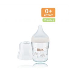 NUK Μπιμπερό 0+ Γυάλινο Σιλικόνη Perfect Match με Δείκτη Ελέγχου Θερμοκρασίας 120ml - Λευκό Ουράνιο Τόξο