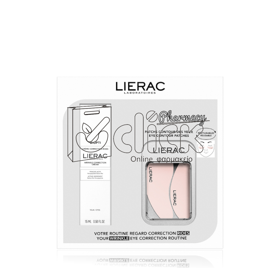 LIERAC Diopti Wrinkle Correction Cream Κρέμα Ματιών Διόρθωσης Ρυτίδων 15ml & Eye Countour Patches Επαναχρησιμοποιούμενα 1ζευγάρι