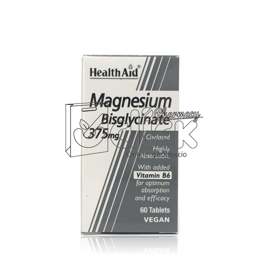 HEALTH AID Magnesium Bisglycinate 375mg & Vitamin B6 x60tabs