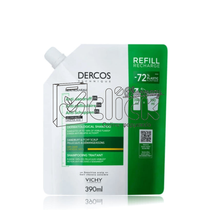 VICHY Dercos Anti Dandruff DS Eco Refill Ανταλλακτικό Σαμπουάν κατά της Πιτυρίδας για Ξηρά Μαλλιά 390ml