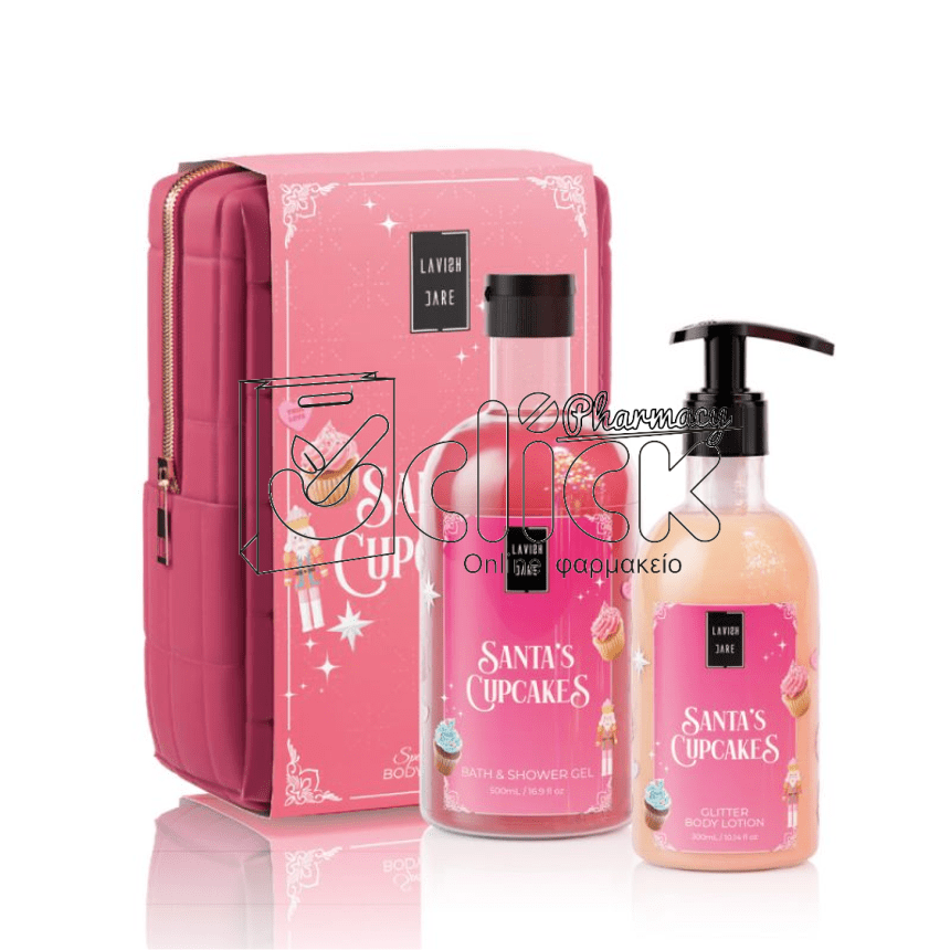 LAVISH CARE Bag Set Santa's Cupcakes Shower Gel 500ml & Glitter Body Lotion 300ml