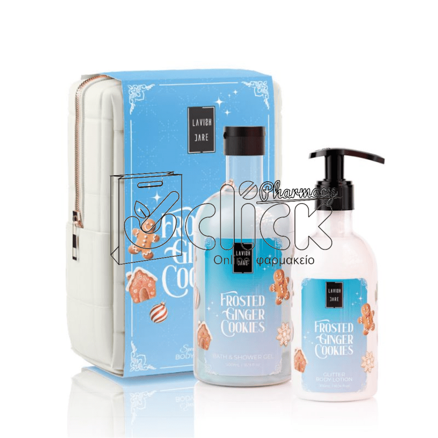 LAVISH CARE Bag Set Frosted Ginger Cookies Shower Gel 500ml & Glitter Body Lotion 300ml