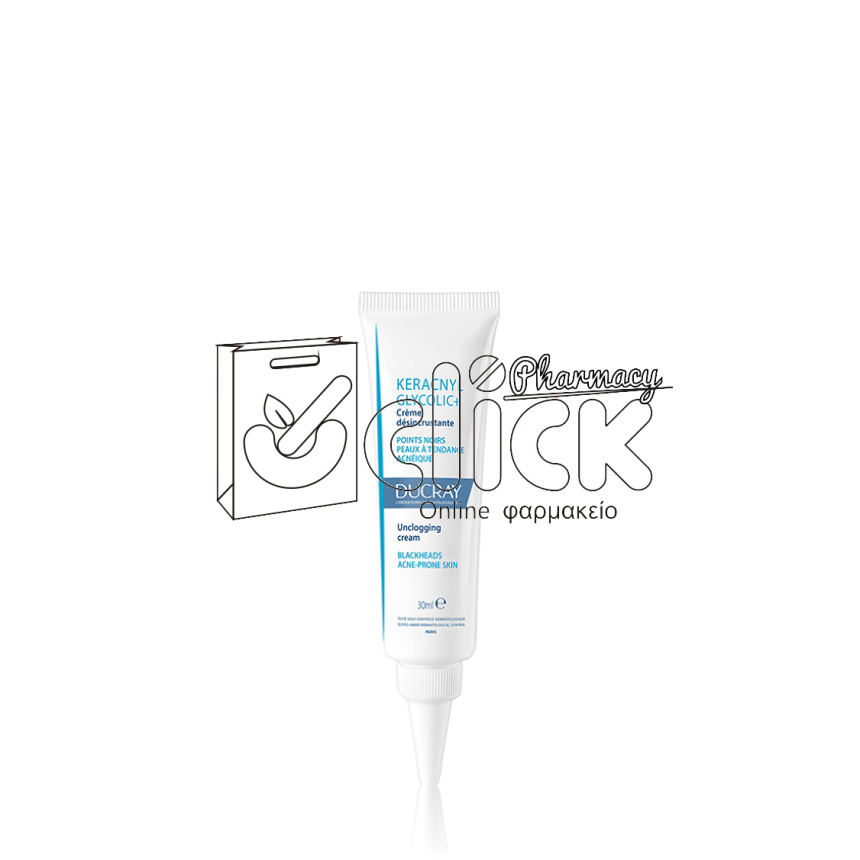 DUCRAY Keracnyl Glycolic+ Unclogging Cream Kρέμα Προσώπου για Δέρμα με Τάση Ακμής Σπυράκια & Μαύρα Στίγματα 30ml