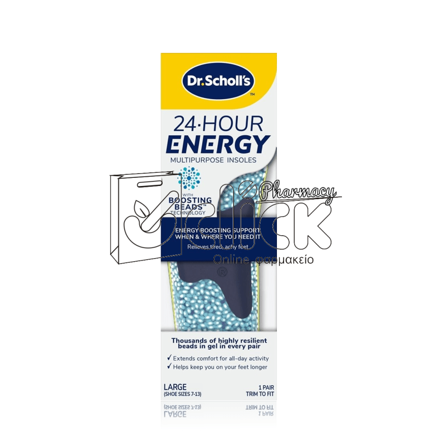 SCHOLL 24-Hour Energy Πάτοι Πολλαπλών Χρήσεων Large (Μέγεθος 40-47.5) 1 ζευγάρι SCHOLL 24-Hour Energy Πάτοι Πολλαπλών Χρήσεων Large (Μέγεθος 40-47.5) 1 ζευγάρι