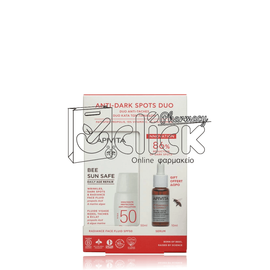 APIVITA Promo Anti-Dark Spots Duo Bee Sun Safe Daily Age Repair Dry Touch Λεπτόρευστη Κρέμα Προσώπου κατά των Πανάδων & Ρυτίδων SPF50 50ml & Δώρο C15 Propolis Correct Serum Αντιρυτιδικός & Αντιοξειδωτικός Ορός Λάμψης 10ml APIVITA Promo Anti-Dark Spots Duo Bee Sun Safe Daily Age Repair Dry Touch Λεπτόρευστη Κρέμα Προσώπου κατά των Πανάδων & Ρυτίδων SPF50 50ml & Δώρο C15 Propolis Correct Serum Αντιρυτιδικός & Αντιοξειδωτικός Ορός Λάμψης 10ml