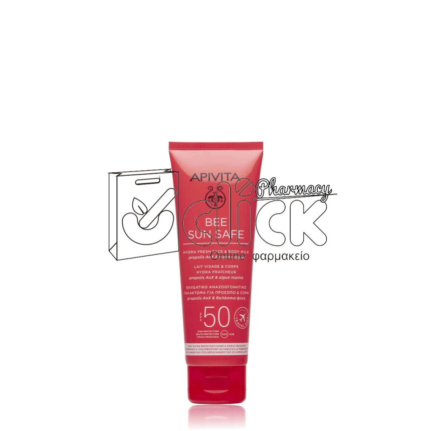 APIVITA Bee Sun Safe Hydra Fresh Face & Body Milk Travel Size Ενυδατικό Αναζωογονητικό Γαλάκτωμα για Πρόσωπο & Σώμα Spf 50 Travel Size 100ml