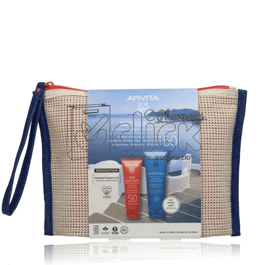 APIVITA Promo Bee Sun Safe Hydra Fresh Sun Protection με Hydra Fresh Face Gel-Cream Ενυδατική Κρέμα-Gel Προσώπου SPF50 50ml & Δώρο After Sun 100ml & Δώρο Νεσεσέρ