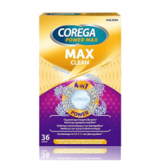 COREGA Power Max Clean 4in7 Καθαριστικά Δισκία για Τεχνητές Οδοντοστοιχίες με Περισσότερο Ενεργό Οξυγόνο x36 δισκία