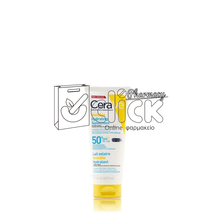 CERAVE Invisible Hydrating Sunscreen Αντηλιακό για Πρόσωπο & Σώμα SPF50+ 75ml