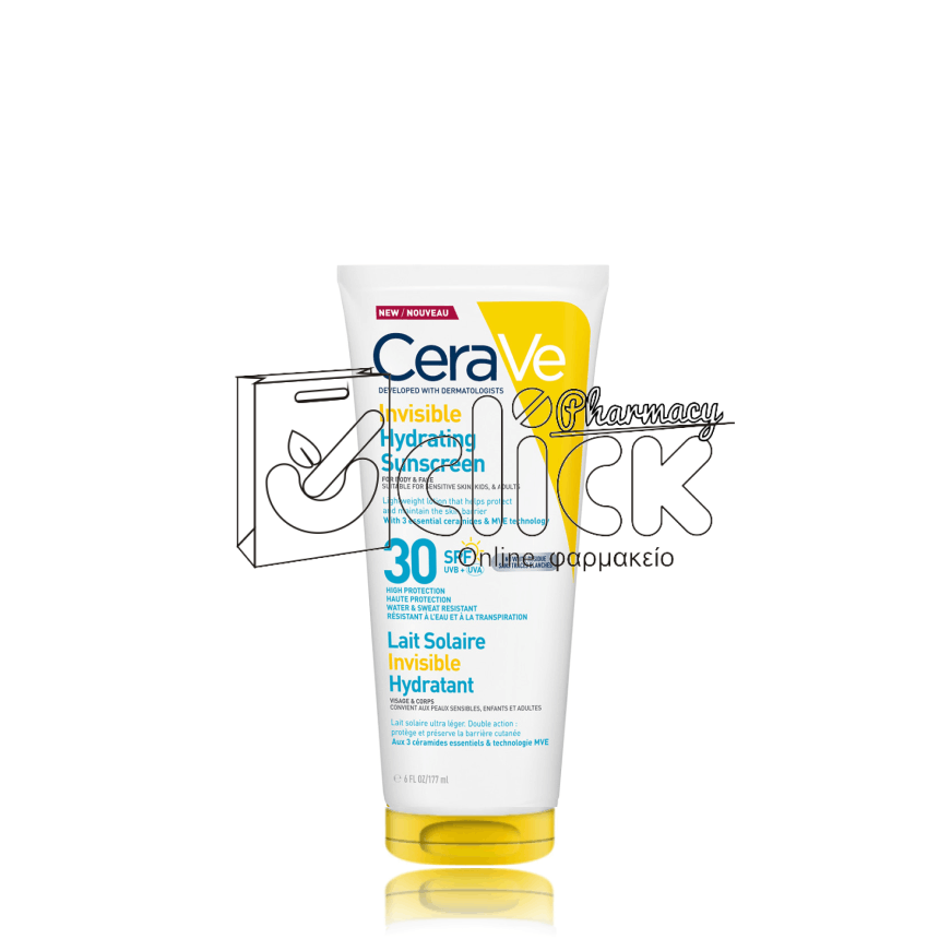CERAVE Invisible Hydrating Sunscreen Αντηλιακό για Πρόσωπο & Σώμα SPF30 177ml