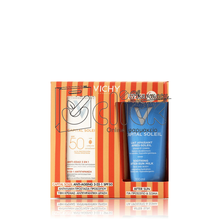 VICHY Promo Capital Soleil Anti-Ageing 3in1 Αντηλιακό Προσώπου με Αντιγηραντική Δράση SPF50 50ml & Δώρο After Sun Καταπραϋντικό Γαλάκτωμα για Πρόσωπο & Σώμα 100ml