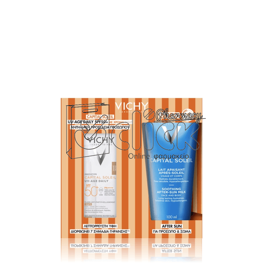 VICHY Promo Capital Soleil UV-Age Daily Λεπτόρευστο Αντηλιακό Προσώπου με Χρώμα Light SPF50+ 40ml & Δώρο After Sun για Πρόσωπο & Σώμα 100ml