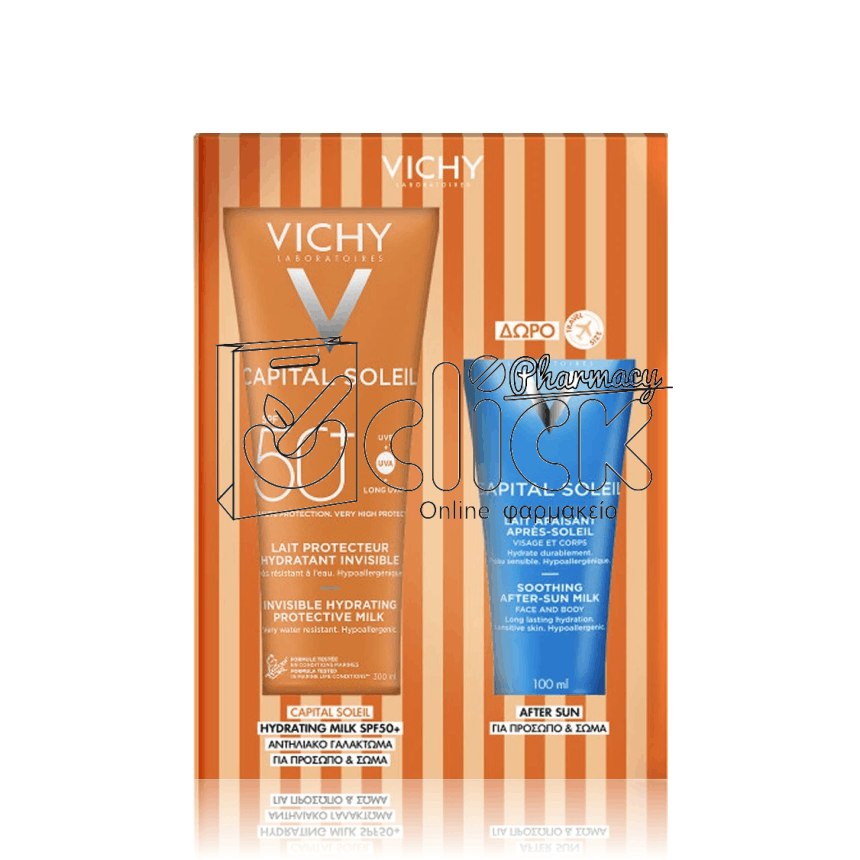 VICHY Promo Capital Soleil Ενυδατικό Αντηλιακό Γαλάκτωμα Σώματος SPF50+ 300ml & Δώρο After Sun Καταπραϋντικό Γαλάκτωμα για Πρόσωπο & Σώμα 100ml