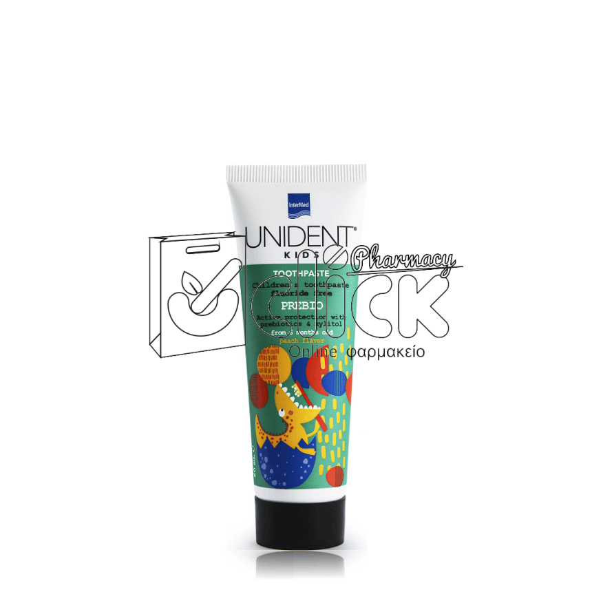 INTERMED Unident Kids Toothpaste Prebio Παιδική Οδοντόκρεμα χωρίς Φθόριο με Φυσική Γεύση Ροδάκινου 6m+ 50ml