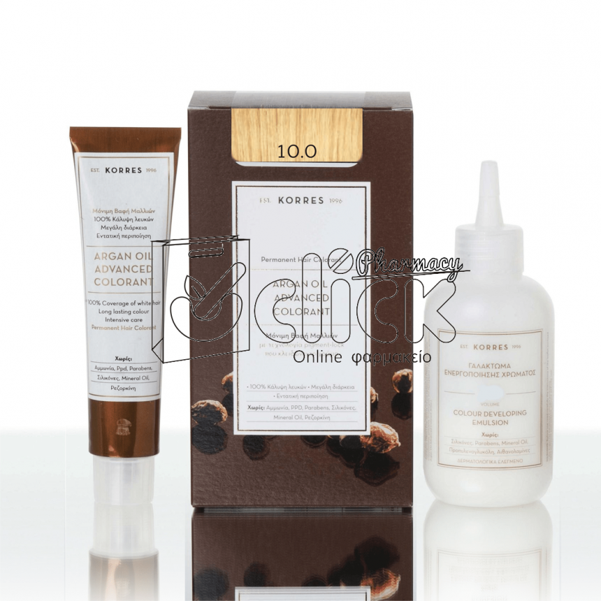 KORRES ΒΑΦΗ ΜΑΛΛΙΩΝ ARGAN OIL ADVANCED COLORANT - 10.0 Ξανθό πλατίνας φυσικό 