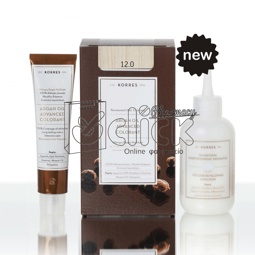 KORRES ΒΑΦΗ ΜΑΛΛΙΩΝ ARGAN OIL ADVANCED COLORANT - 12.0 Ξανθό/Special blonde
