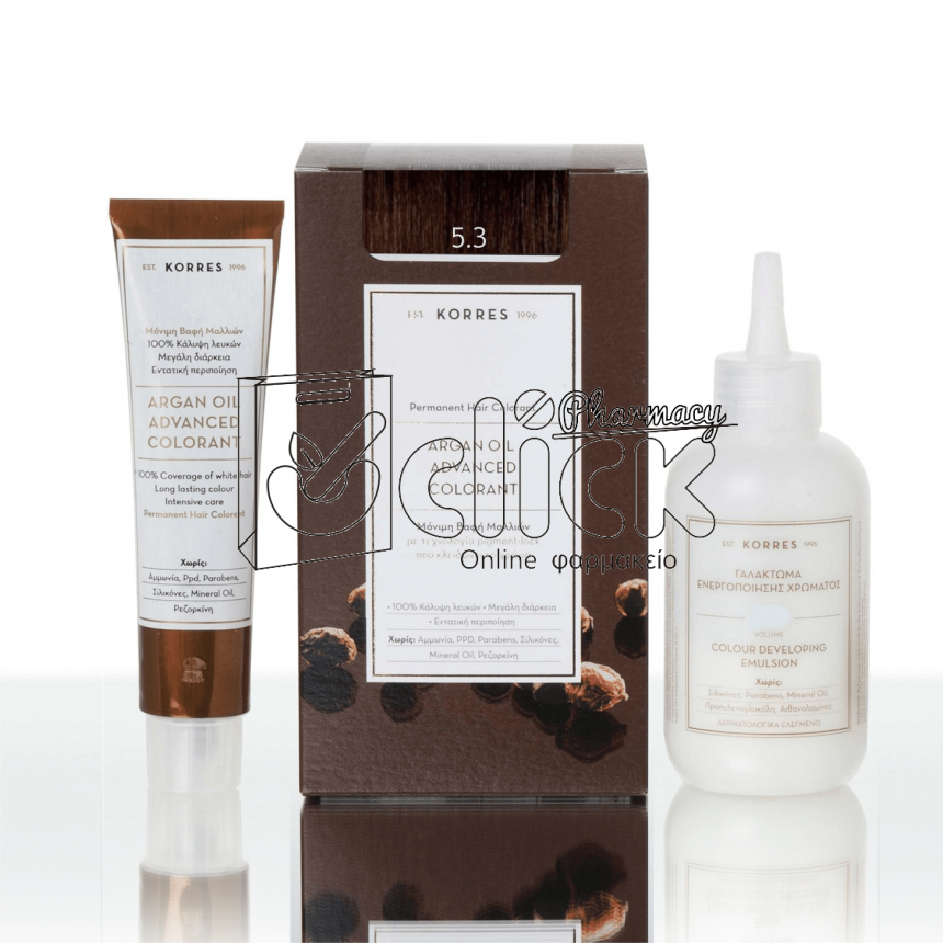 KORRES ΒΑΦΗ ΜΑΛΛΙΩΝ ARGAN OIL ADVANCED COLORANT - 5.3 Καστανό ανοιχτό μελί 