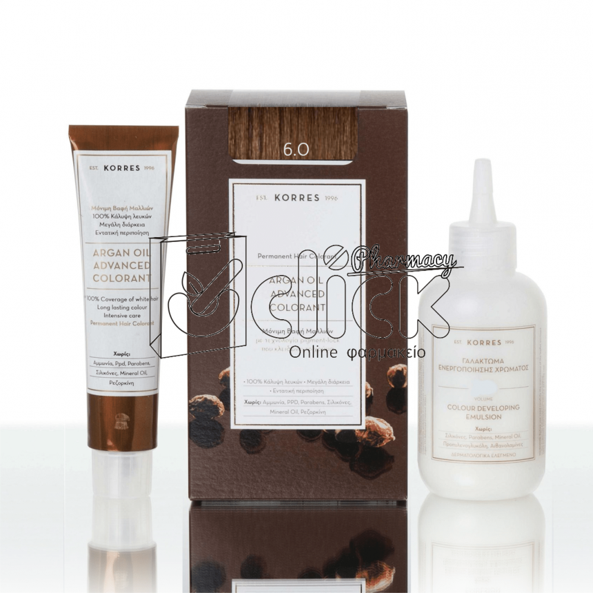 KORRES ΒΑΦΗ ΜΑΛΛΙΩΝ ARGAN OIL ADVANCED COLORANT - 6.0 Ξανθό σκούρο φυσικό 