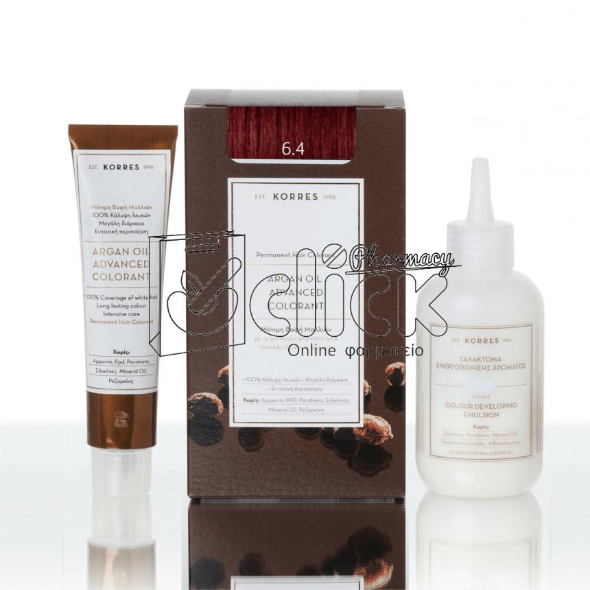 KORRES ΒΑΦΗ ΜΑΛΛΙΩΝ ARGAN OIL ADVANCED COLORANT - 6.4  Ξανθό σκούρο χάλκινο 