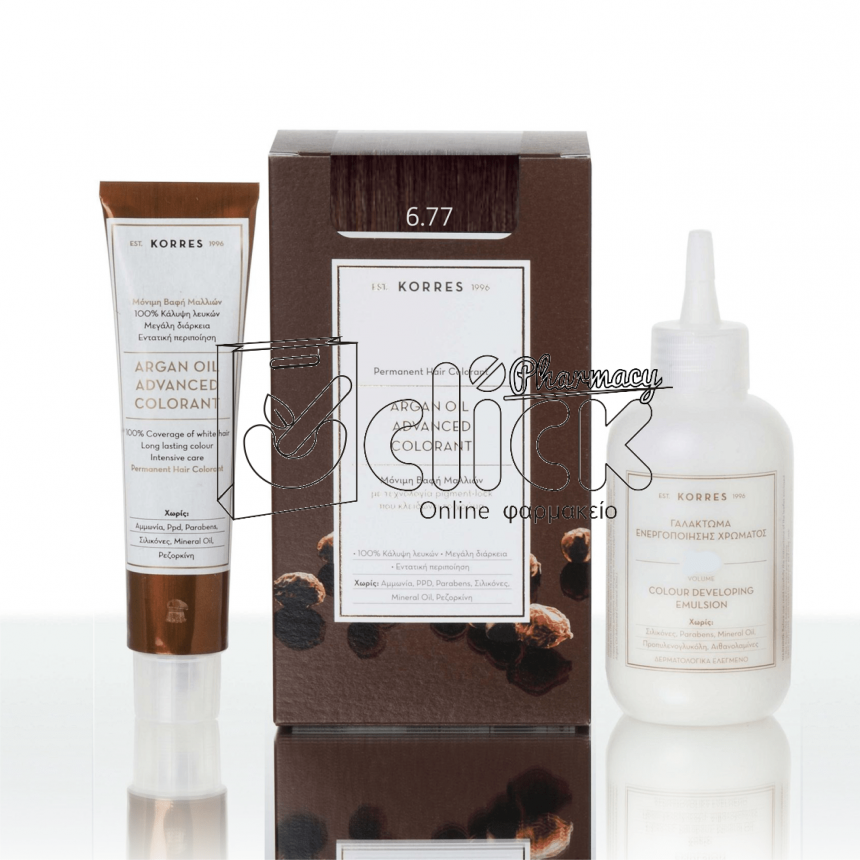 KORRES ΒΑΦΗ ΜΑΛΛΙΩΝ ARGAN OIL ADVANCED COLORANT - 6.77 Πραλίνα 