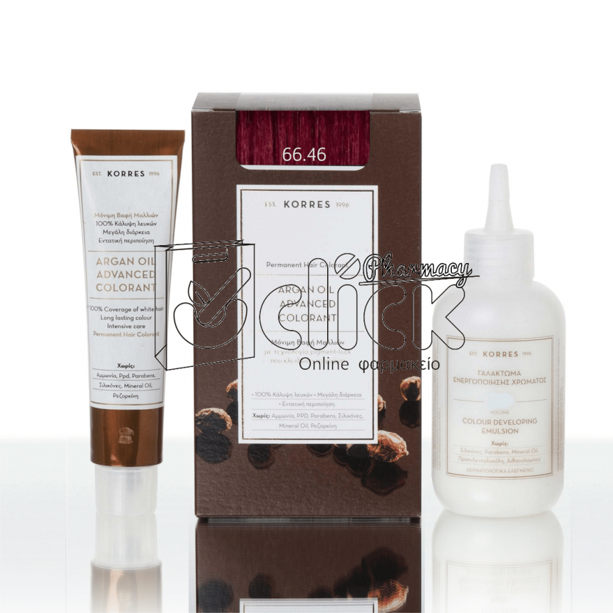 KORRES ΒΑΦΗ ΜΑΛΛΙΩΝ ARGAN OIL ADVANCED COLORANT - 66.46 Έντονο κόκκινο Βουργουνδίας 
