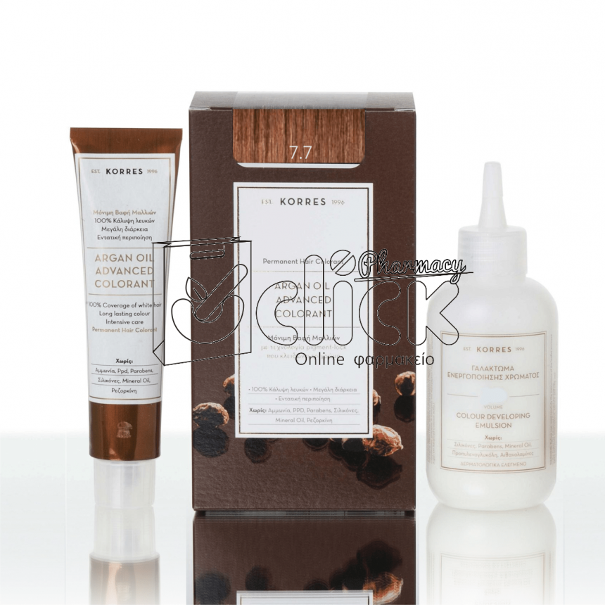 KORRES ΒΑΦΗ ΜΑΛΛΙΩΝ ARGAN OIL ADVANCED COLORANT - 7.7 Μόκα 
