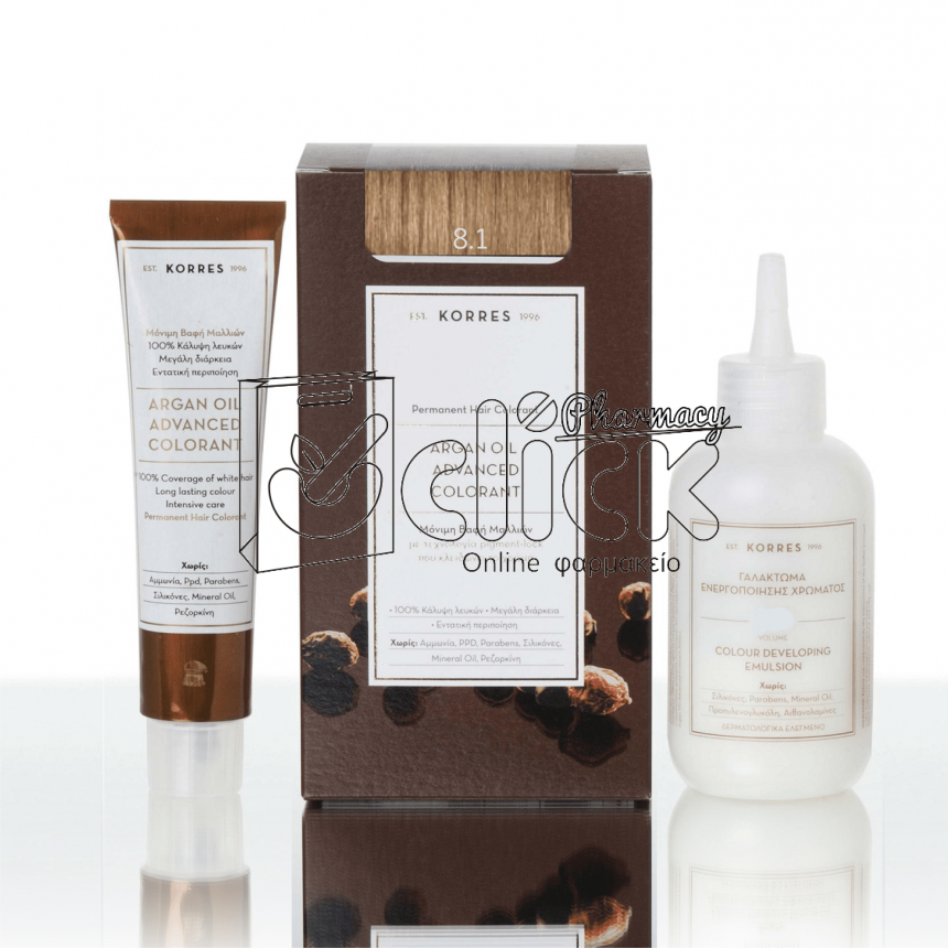 KORRES ΒΑΦΗ ΜΑΛΛΙΩΝ ARGAN OIL ADVANCED COLORANT - 8.1 Ξανθό ανοιχτό σαντρέ 