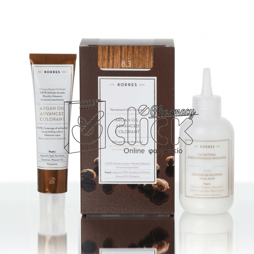KORRES ΒΑΦΗ ΜΑΛΛΙΩΝ ARGAN OIL ADVANCED COLORANT - 8.3 Ξανθό ανοιχτό μελί 