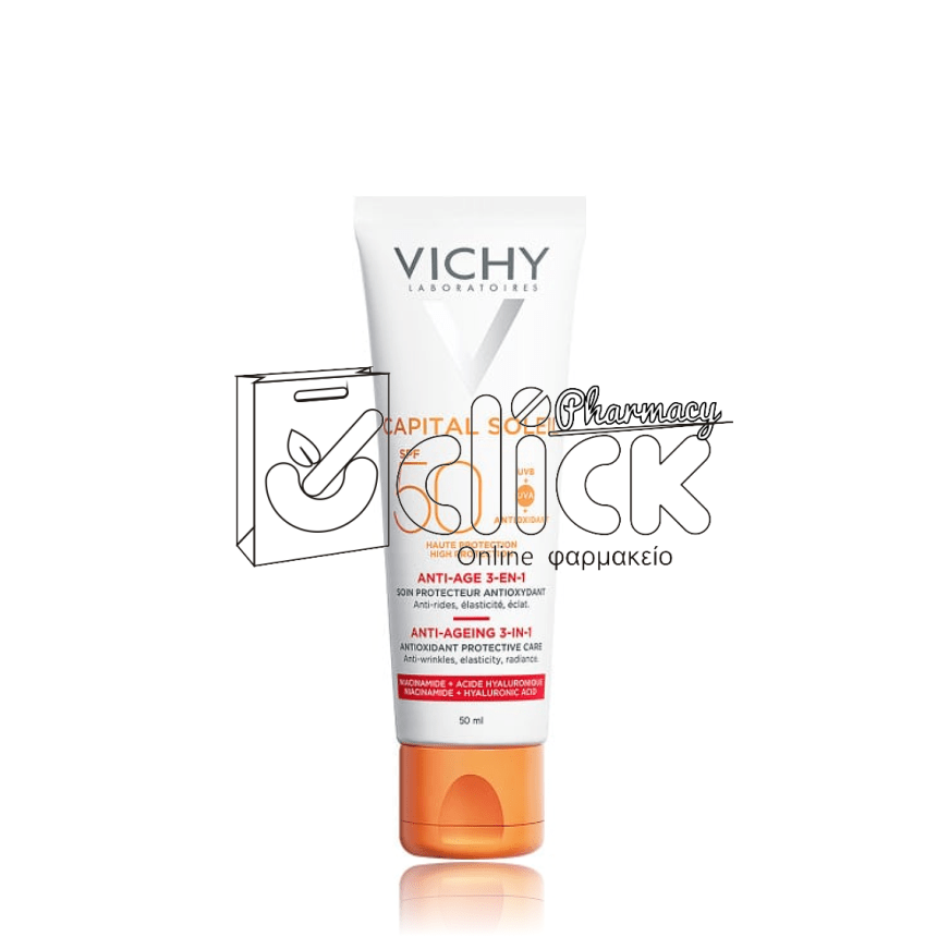 VICHY Capital Soleil Anti-Ageing 3in1 SPF50 Αντηλιακή Κρέμα Προσώπου με Αντιγηραντική Δράση 50ml