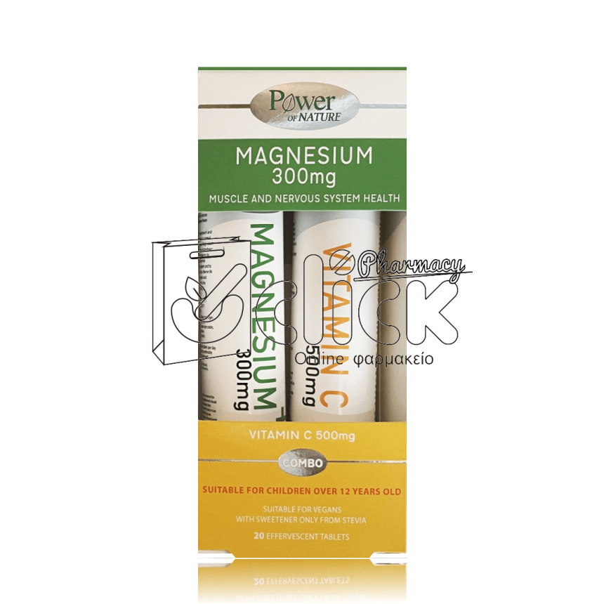 POWER OF NATURE Magnesium 300mg x20 αναβράζοντα δισκία & Vitamin C 500mg x20 αναβράζοντα δισκία