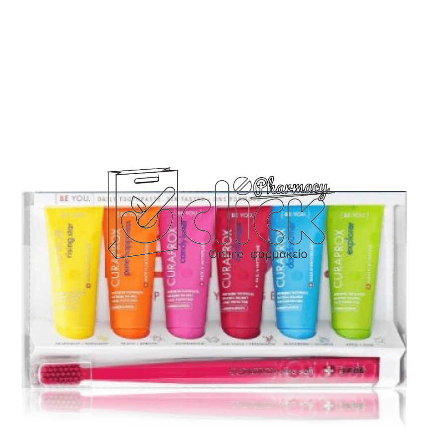 CURAPROX BE YOU Six Taste Mini Pack - 6 Mini Οδοντόκρεμες φυσικής λεύκανσης 6x10ml & Οδοντόβουρτσα 5460 Ultra Soft
