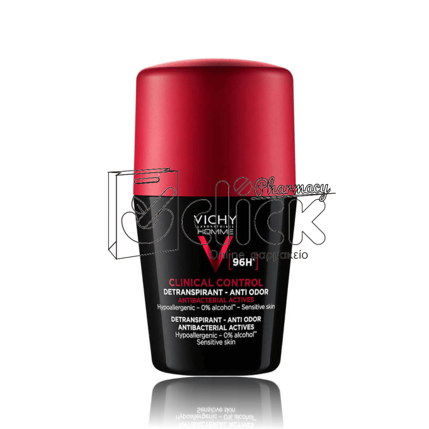 VICHY Homme Clinical Control 96h Detranspirant Anti-Odor Deodorant Roll-on Αποσμητικό για Ευαίσθητες Επιδερμίδες 50ml