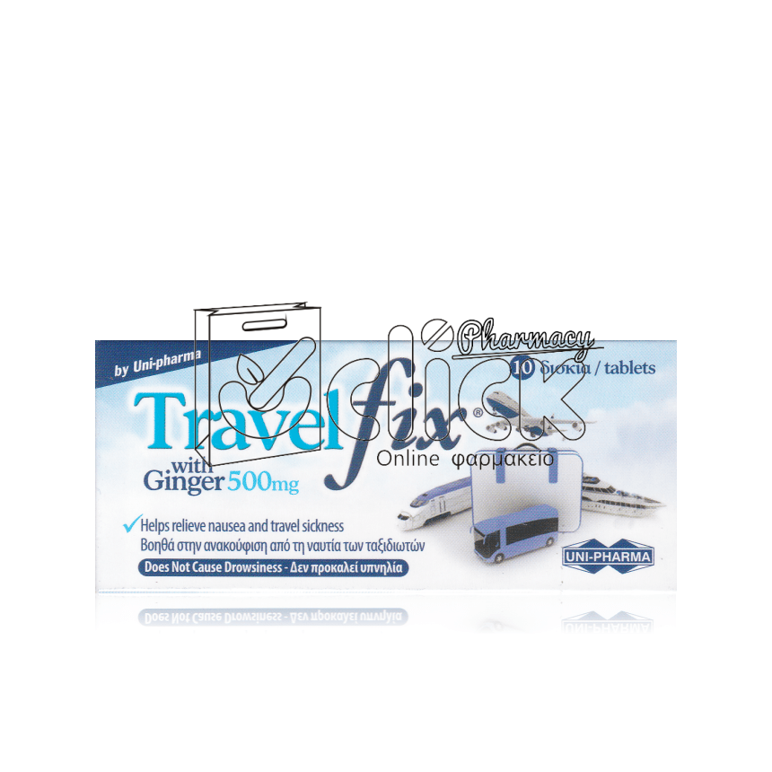 Travelfix with Ginger 500mg Συμπλήρωμα διατροφής για τη ναυτία των ταξιδιωτών x10 δισκία